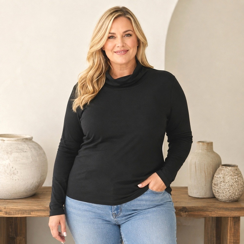 Splendid Long Sleeve Turtleneck XXL Black Modal Cotton Soft Layering Minimalist